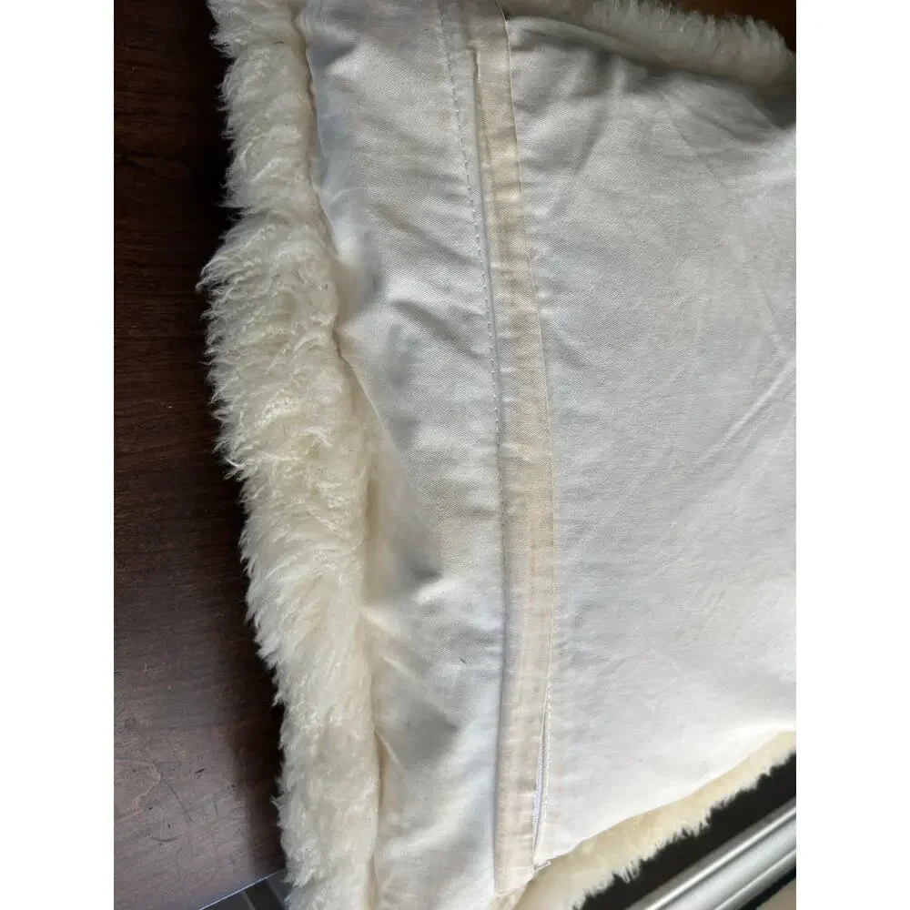 Handmade sheepskin throw pillow cover cream color